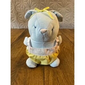 Vintage Eden Floppy Bunny Plush Blue Knit Cotton Rabbit Gingham Overalls 80s Toy